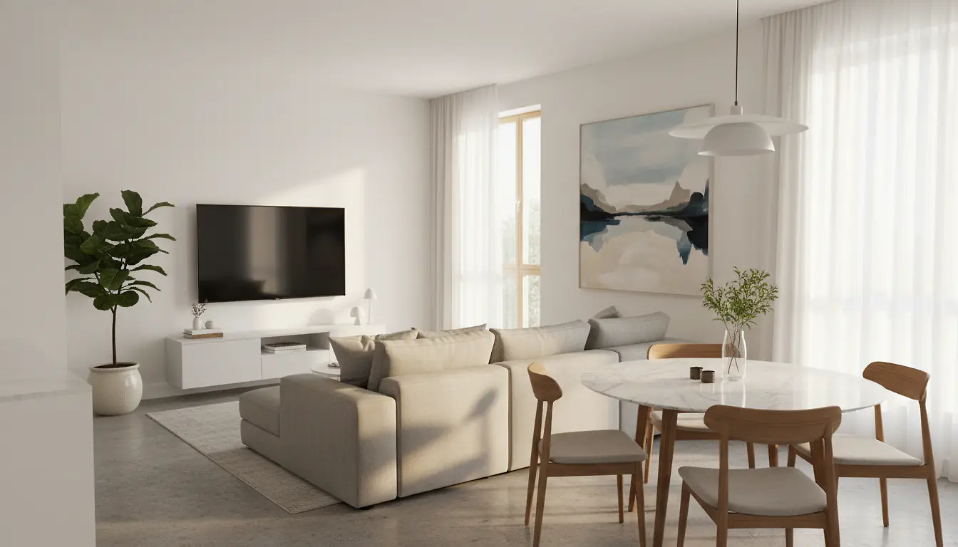 Appartement meublé lumineux et moderne prêt à la location en statut LMNP, mobilier contemporain et agencement soigné
