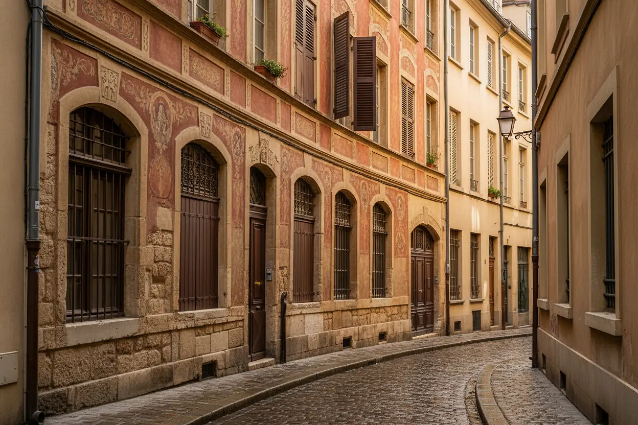 Immeuble ancien rénové aux façades colorées dans le Vieux Lyon