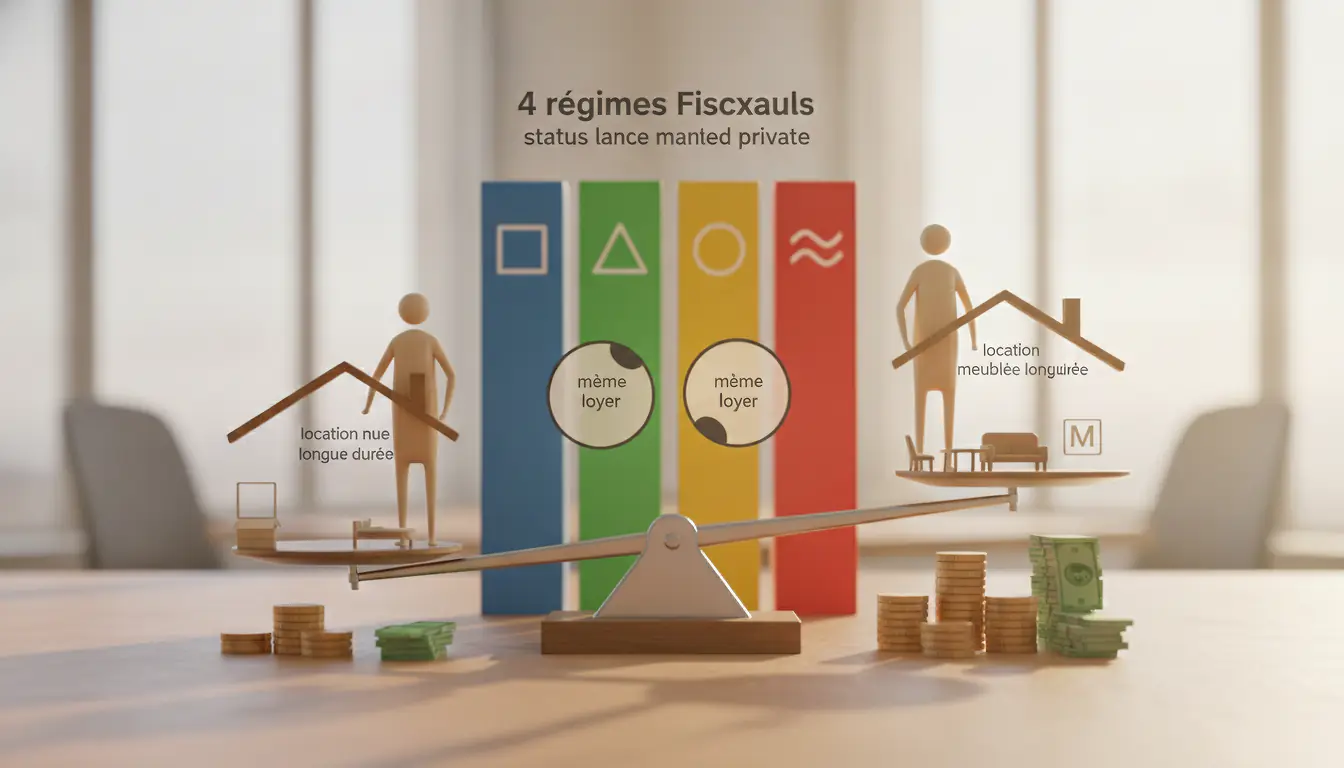 Comparateur chiffré : location nue vs meublée longue durée, même loyer, fiscalit